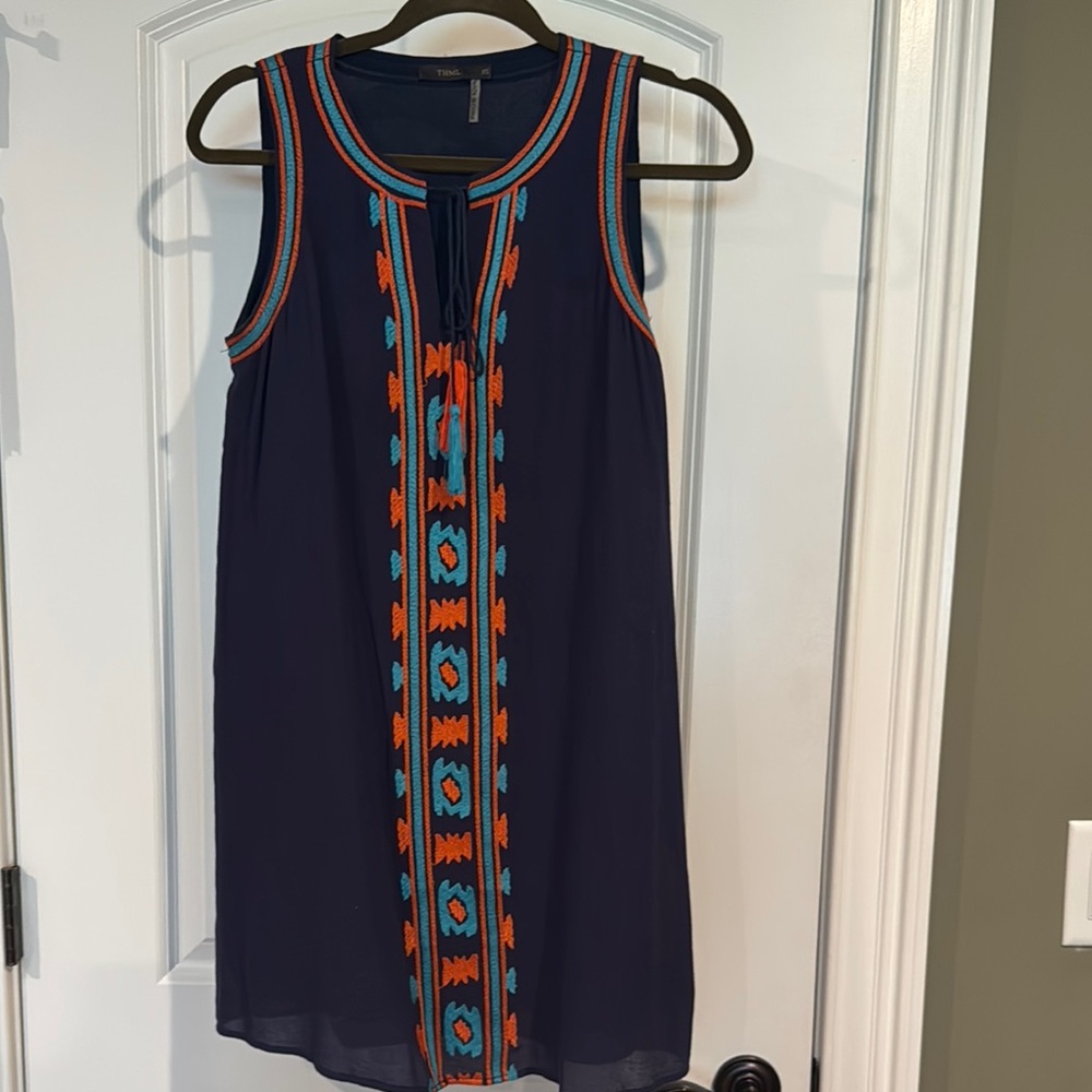 THML Blue and Orange Graphic Tunic Dress